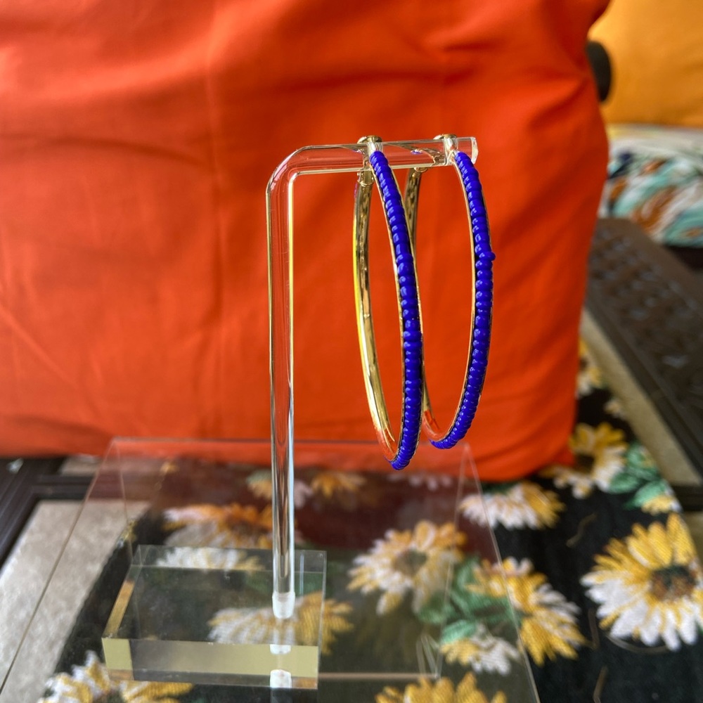 Beautiful blue beaded hoops